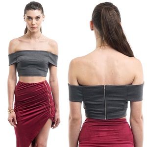 Grey Off The Shoulder Crop Top